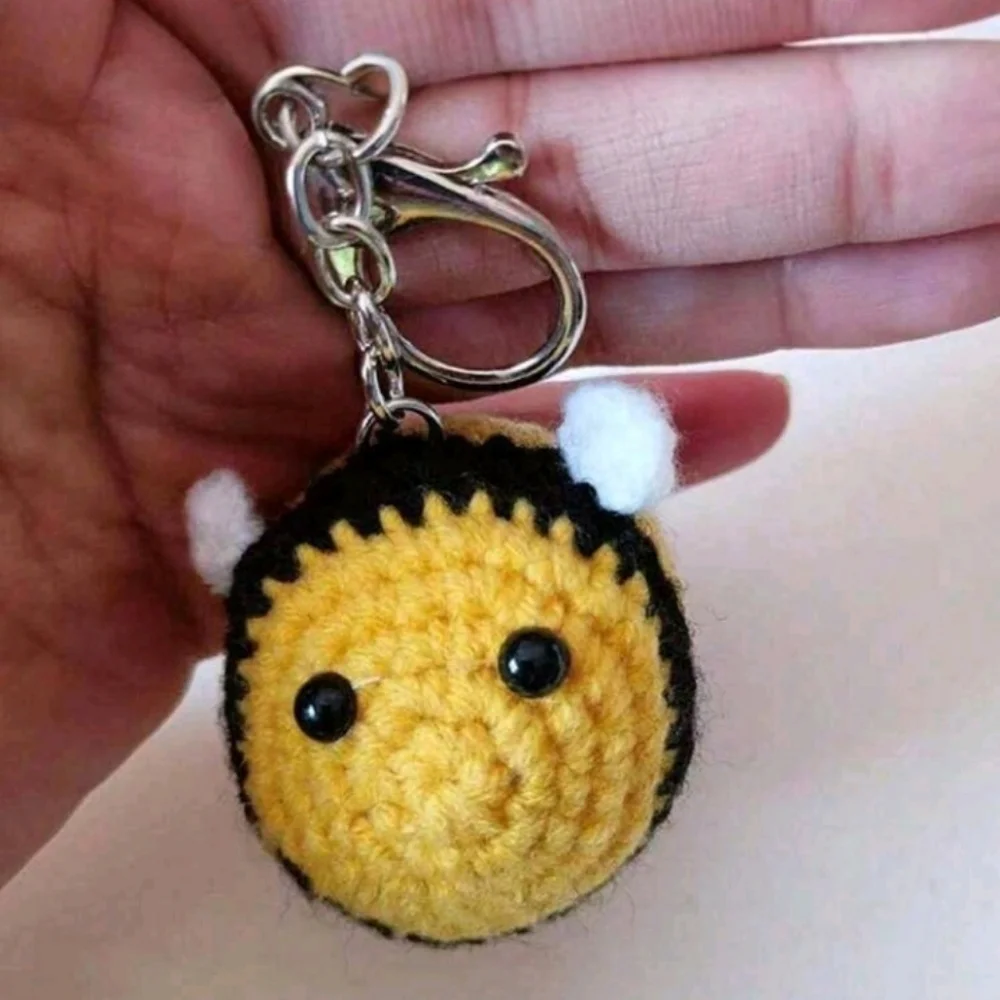 Handmade Crochet Bumblebee Keychain Yellow and Black Bag Accessory
